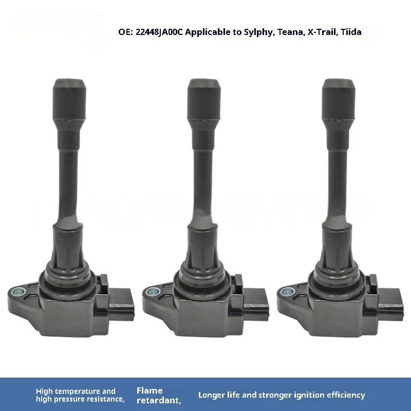 Black ignition coil for Nissan 4-cylinder engines model 22448JA00C