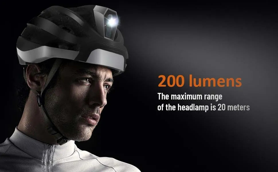 Black and grey smart cycling helmet with integrated warning light system and USB charging port