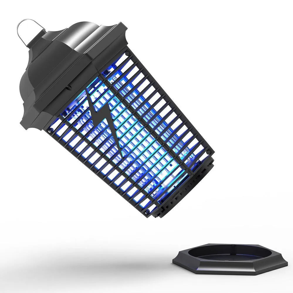 Black outdoor mosquito killer with UV light and electric shock grid for 61 square metre coverage