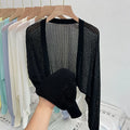 Hollow-out design blouse with lantern sleeves in polyester linen blend fabric