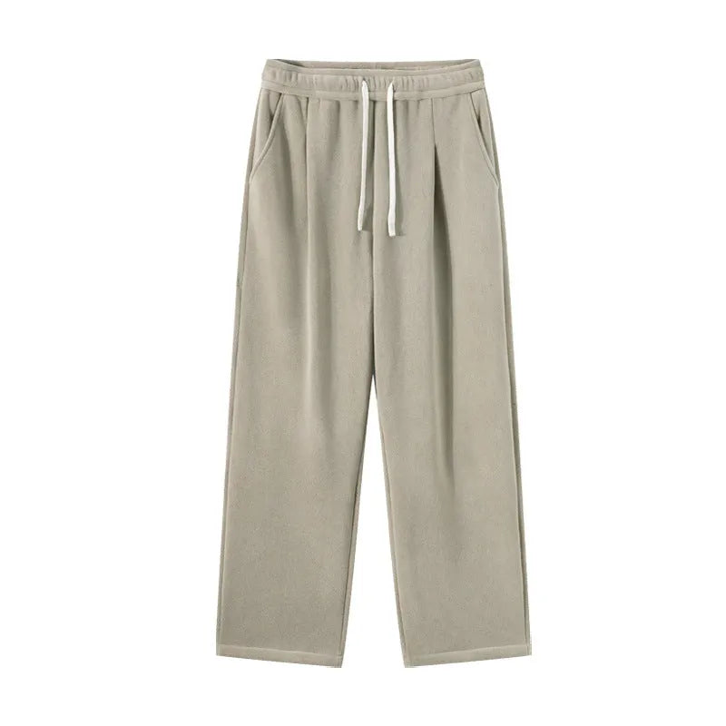 Men's double-sided polar fleece winter trousers with wool lining in Korean loose fit style