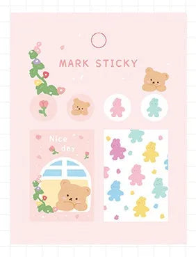 PVC index stickers in sweet colours including cream, blue, and pink for study notes organisation
