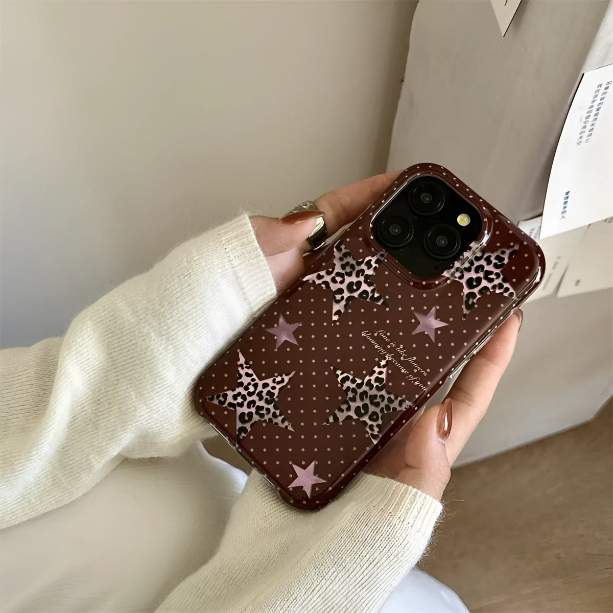Double-layer half-pack phone case with XINGX leopard print and polka dot design, shockproof TPU cover for Apple iPhone models.