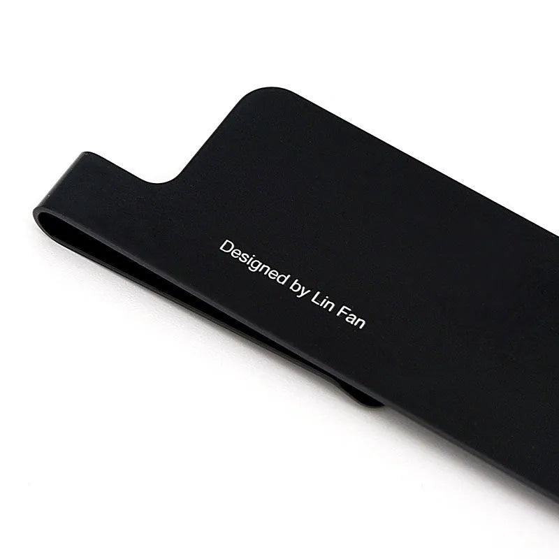 Black aluminium bookmark ruler with laser engraved 15 cm scale markings