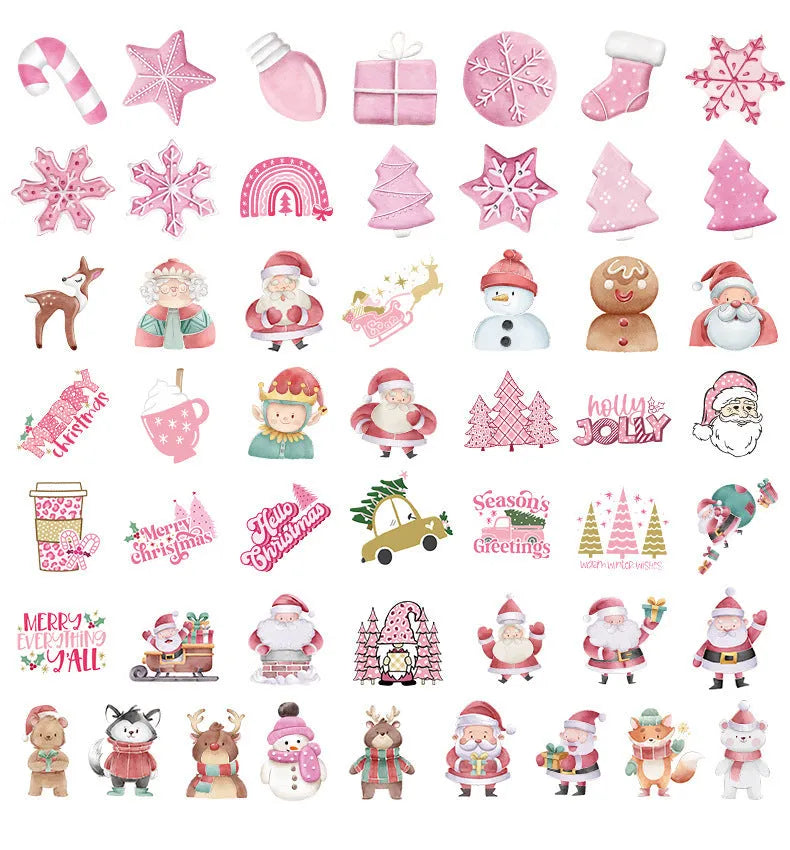 50 waterproof Christmas stickers with cute designs ranging 4-8cm for car phone decoration