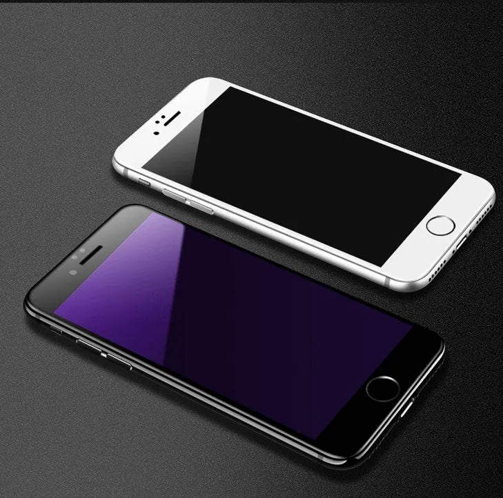 Black and white tempered glass iPhone screen protectors with 3D carbon fibre soft edge design.