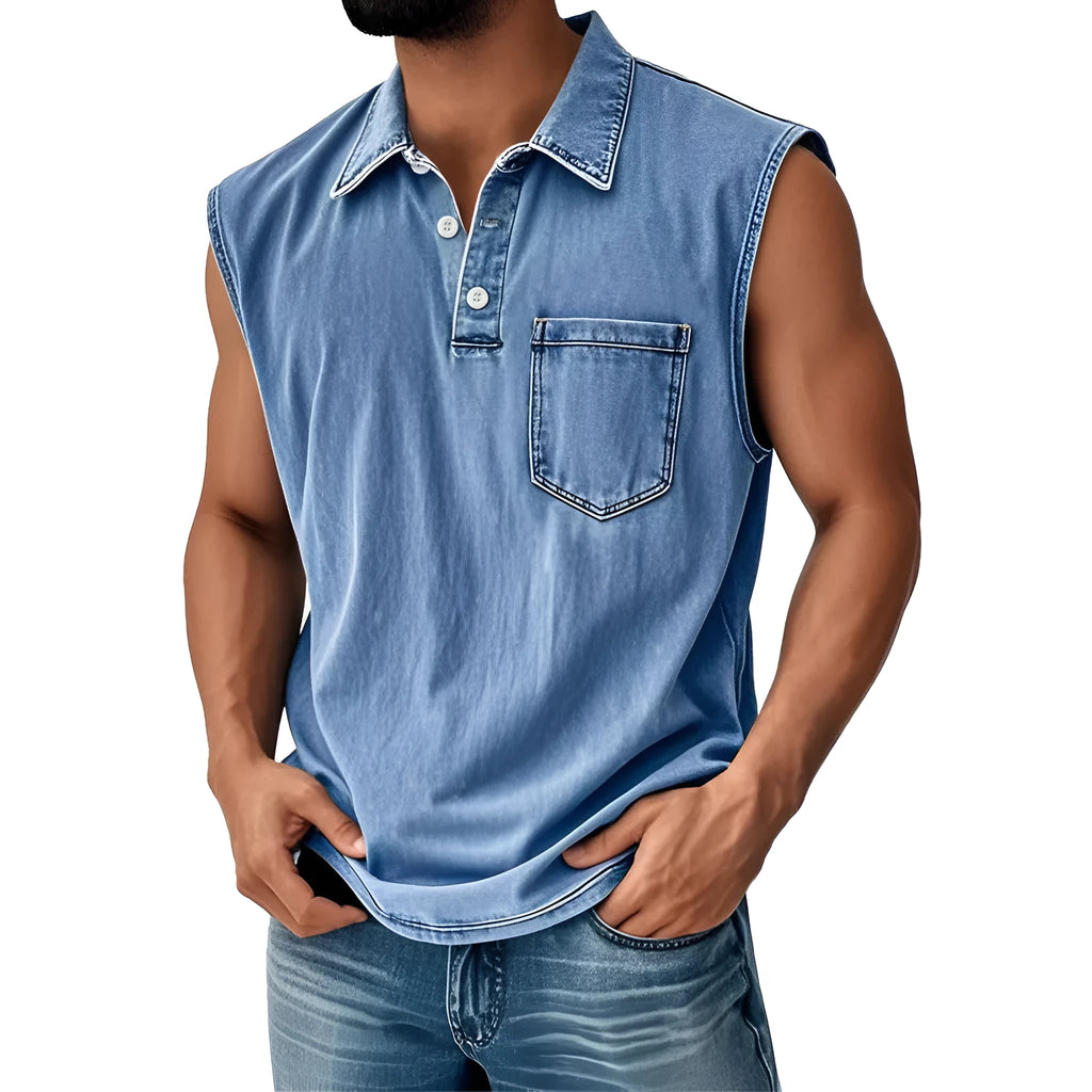 Men's 3D digital printed polo shirt with button front in loose fit casual styling