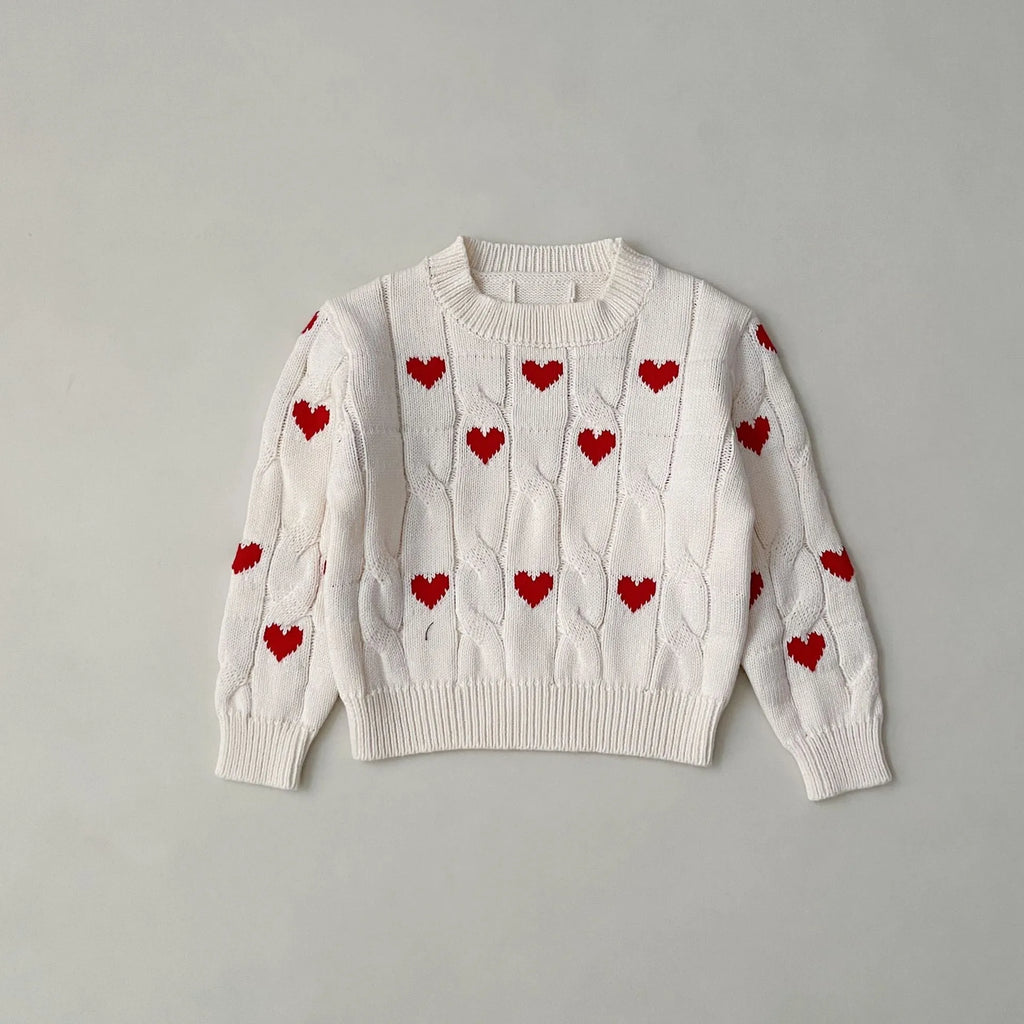 Cotton round neck pullover for baby in red colour with long sleeves on white background