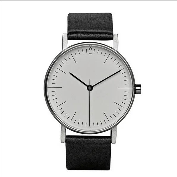 Men's quartz wristwatch with round 40mm dial, PU strap, alloy case, and pin buckle, available in six colours.