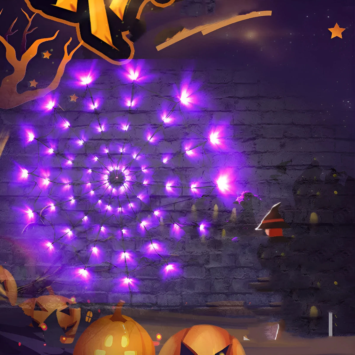 LED spider web lights 1.5m diameter PVC Halloween decoration outdoor battery operated