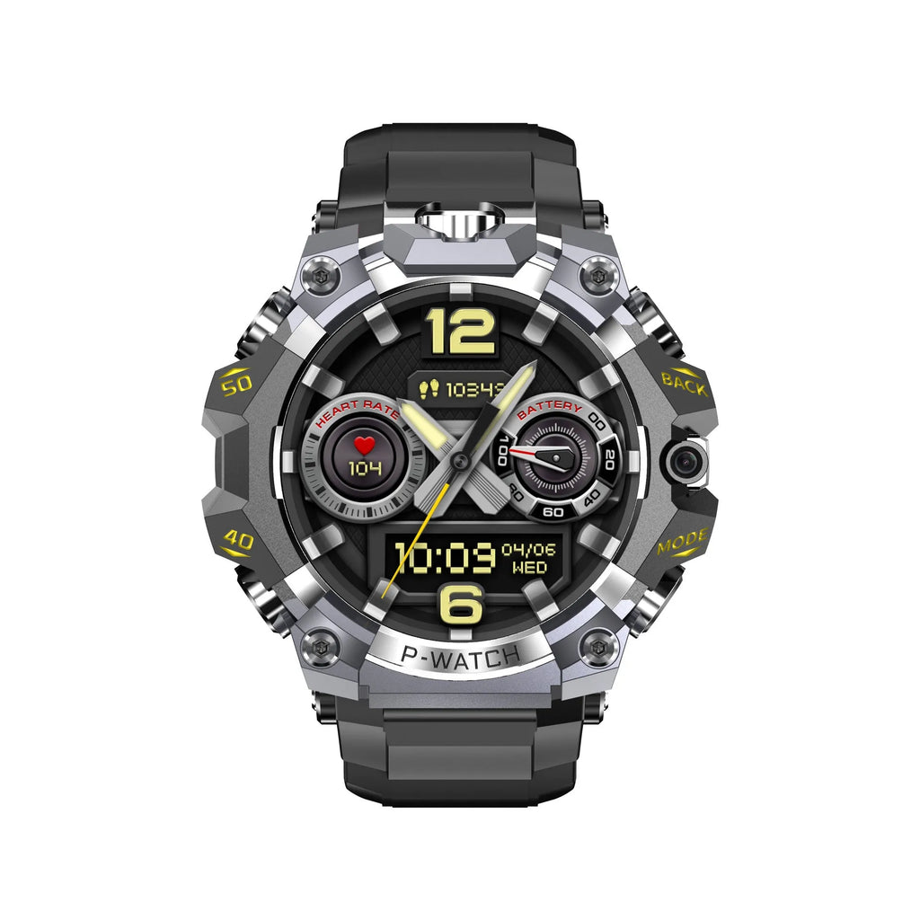 Waterproof smart watch with HD dual camera and IPS touch screen, shown in Black or Red with 2GB 16GB or 4GB 64GB options