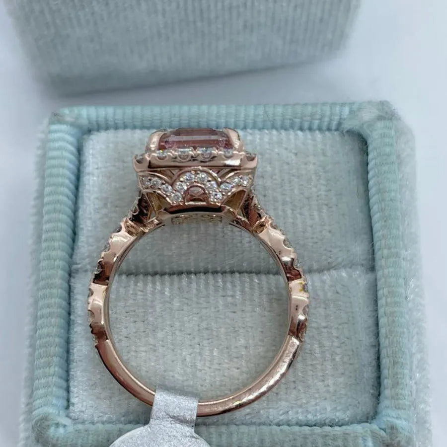 Geometric rose gold alloy ring showing electroplated finish and contemporary design