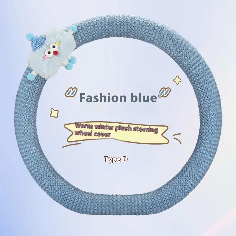 Car plush polo cartoon steering wheel cover in soft short plush material with 38cm diameter in multiple colour options
