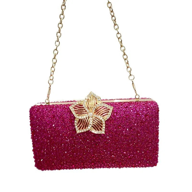 Rose red PVC crossbody bag with diamond inlay, single shoulder strap, and pillow shape for daily wear