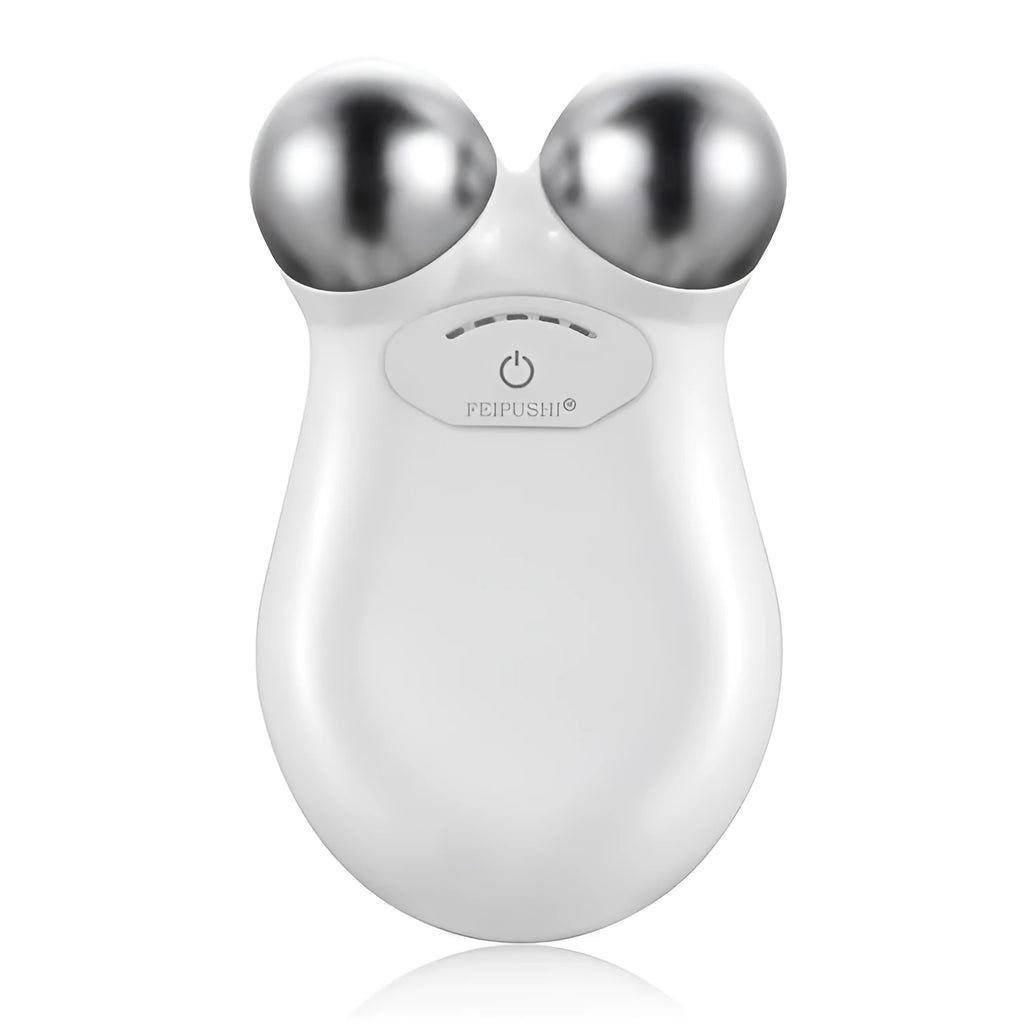 HS-858 micro current facial lifting device in pink or white colour, measuring 106mm x 65mm x 38mm