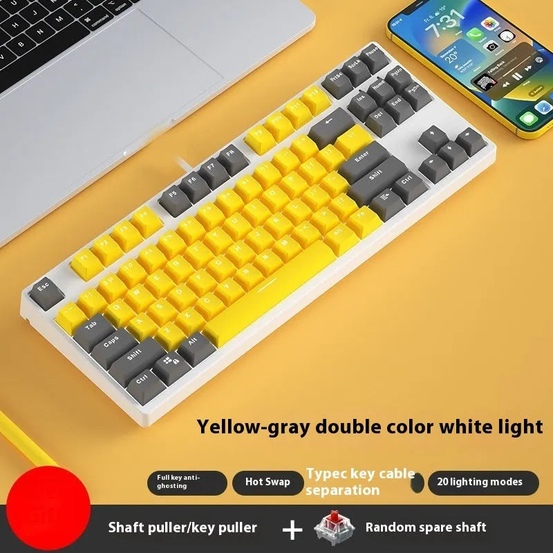 87-key wired mechanical keyboard with hot-swappable switches showing multiple colour combination options