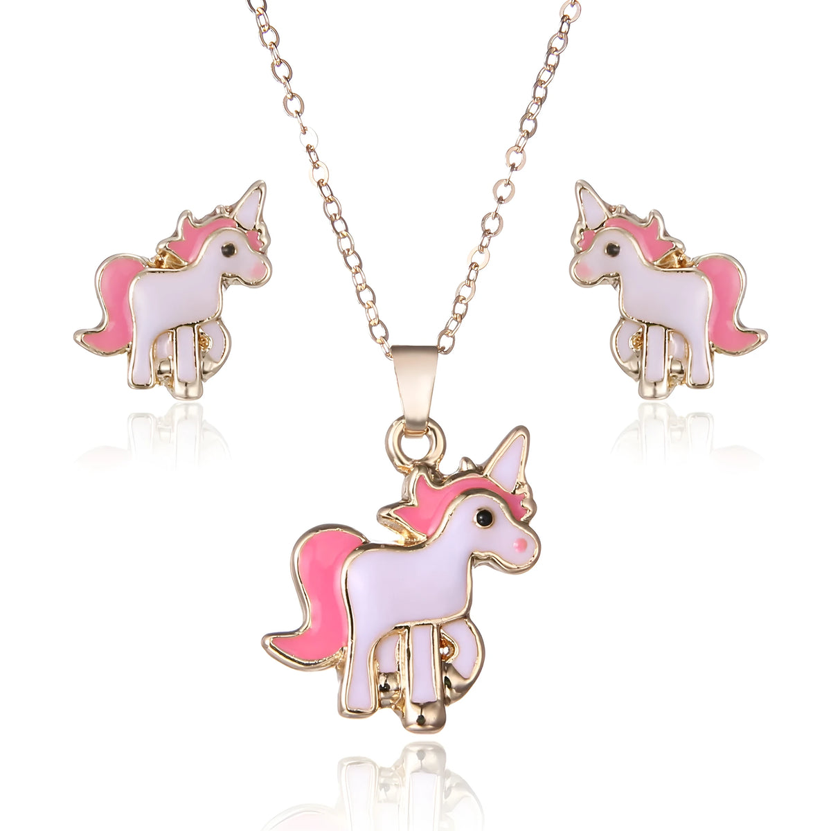 Alloy pony jewellery set with oil painting pony pendant in gold, rose gold or silver, about 150mm long