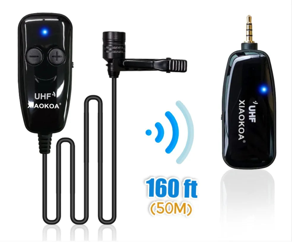 Black mobile phone lavalier microphone with 3.5mm plug and wired connection
