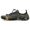 Low-top mesh water shoes with rubber sole shown in army green colour.