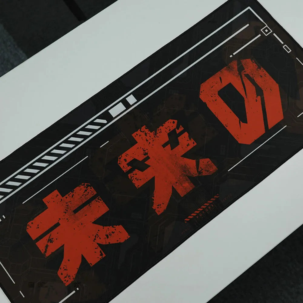 Black and red futuristic gaming mouse pad, 900x400x4mm or 800x300x4mm, waterproof eraser cloth with stitched seams.
