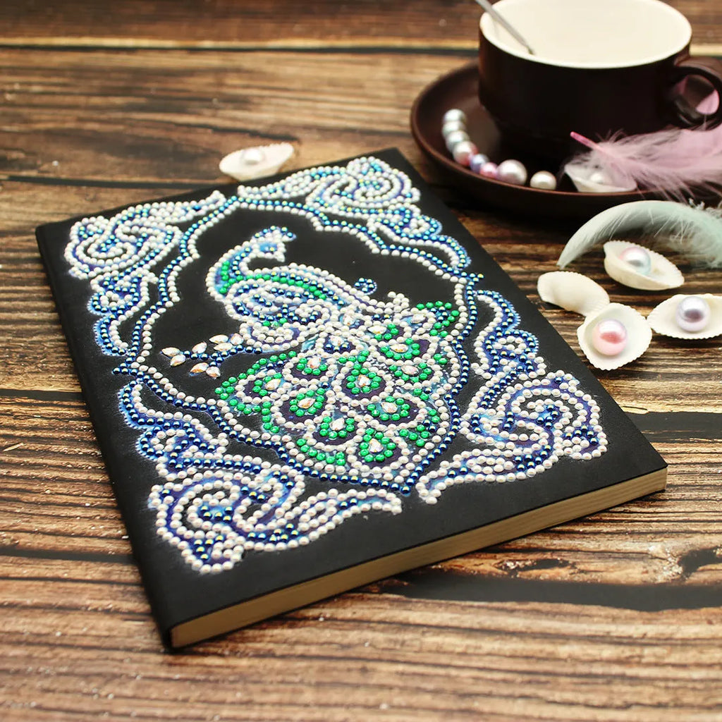 Black A5 diamond painting notebook measuring 142x207mm with shaped and bright drill compatibility
