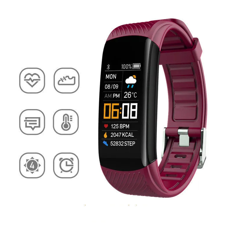 Black TPU sports pedometer bracelet with 0.96-inch screen displaying fitness metrics