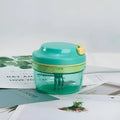 Green manual hand-pulled garlic grinder and baby food machine with transparent container