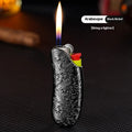 Banana shape zinc alloy gas lighter protective shell, 90 x 30 x 15mm, with metal toe cap guard and silver plated finish