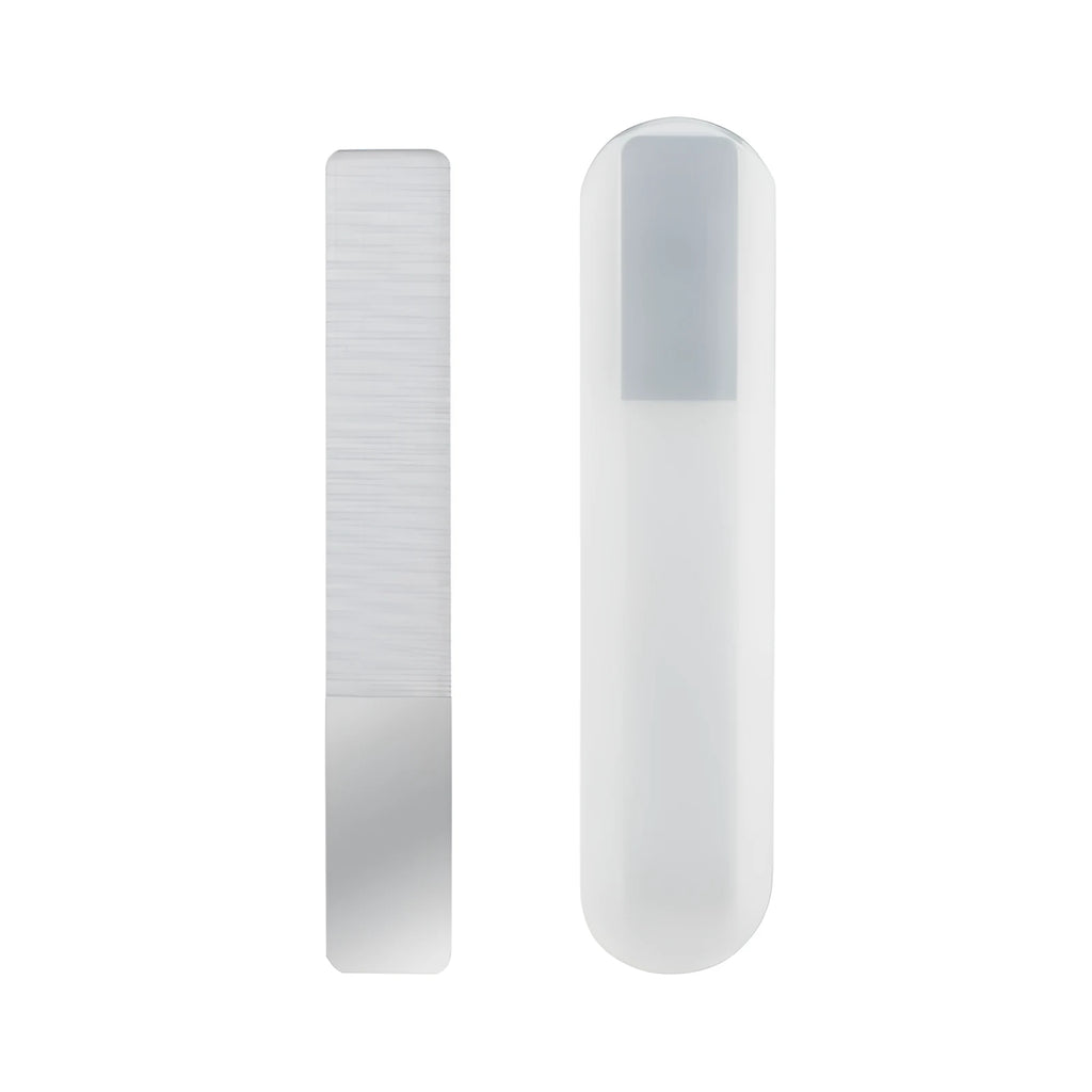 Transparent glass nail file 9 cm x 1.3 cm x 0.2 cm with physically polished surface for manicure use