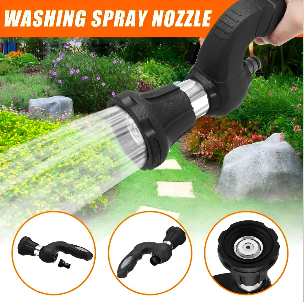 Black handheld high-pressure water spray gun with aluminium alloy gun head and ABS handle, 3 metre spray distance