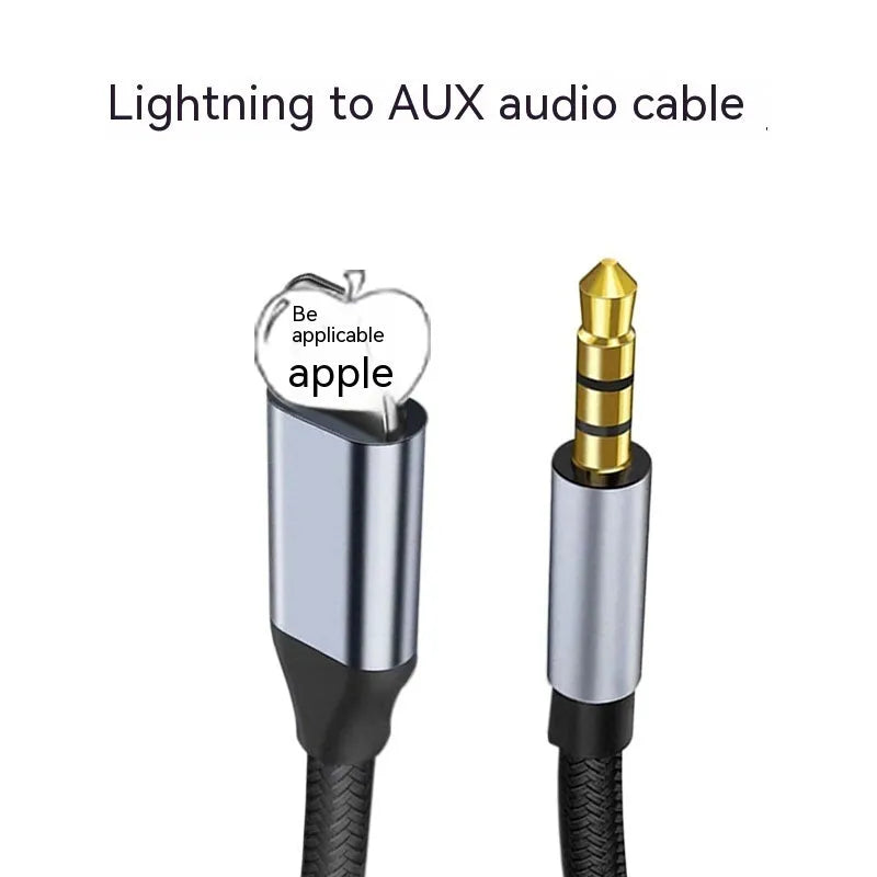 Black braided Lightning to 3.5mm male AUX audio adapter cable in 50cm, 100cm and 150cm lengths