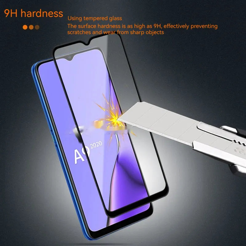 OPPO A9 2020 full screen tempered glass protector in full glue black finish