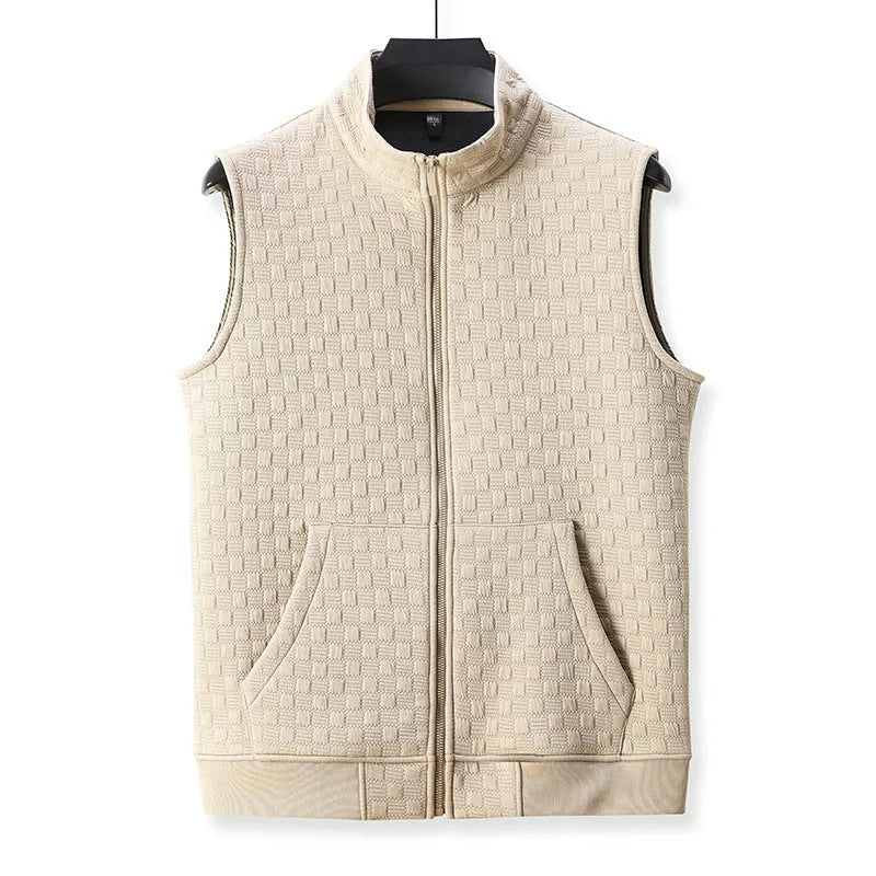 Men's chemical fibre blend sleeveless waistcoat vest in black colour showing cardigan style