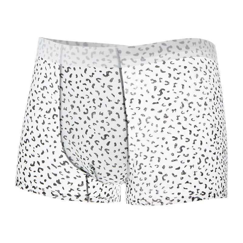 Men's knitted Ice Silk boxers in camouflage pattern showing mid-waist elastic waistband