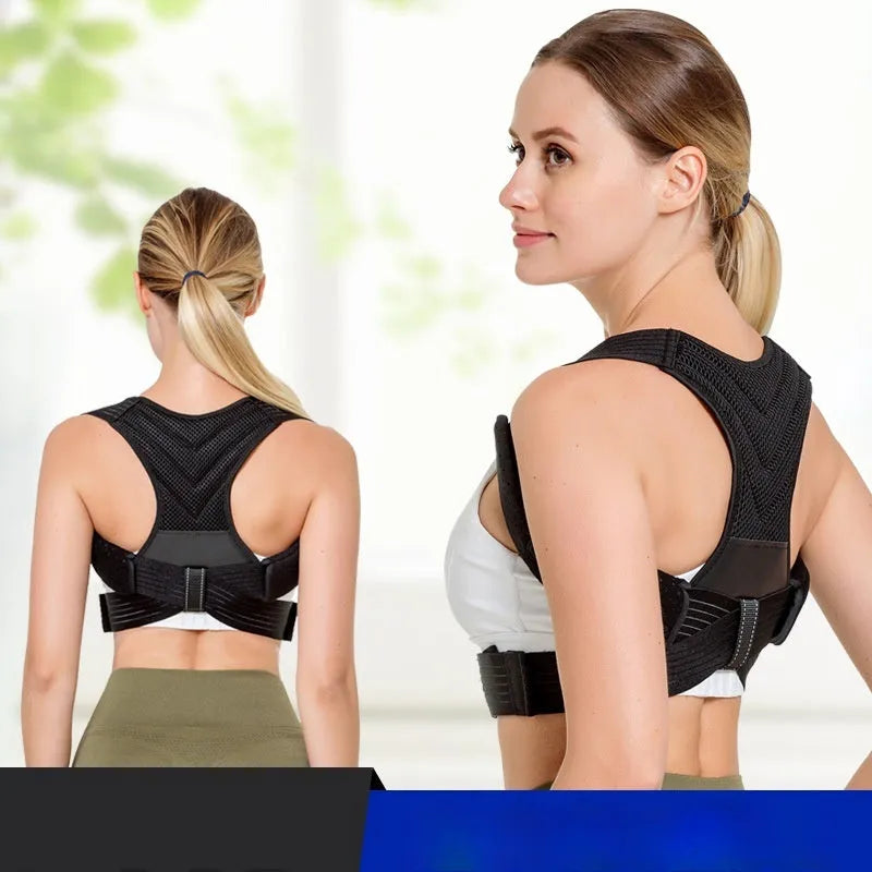 Black anti-humpback posture correction belt for shoulder and chest alignment
