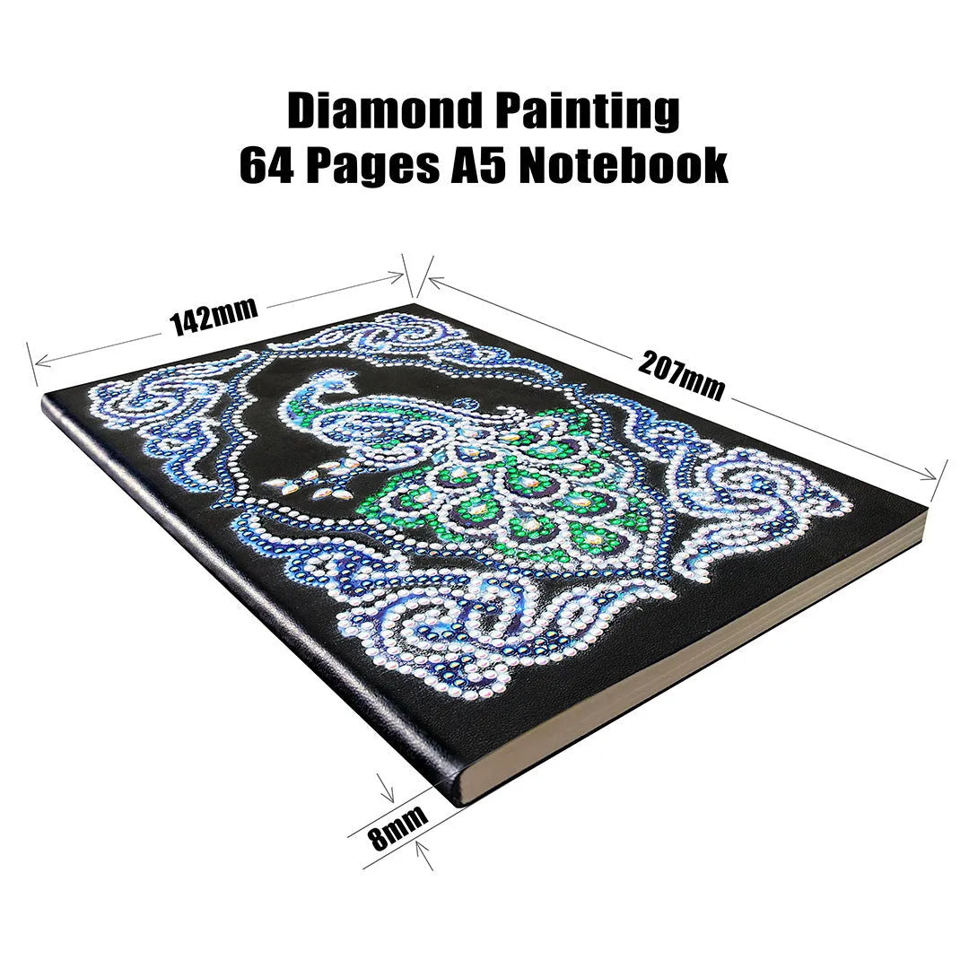 Black A5 diamond painting notebook measuring 142x207mm with shaped and bright drill compatibility