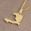 Gold-colour alloy Haiti map necklace with snake bone chain and extension chain under 10cm