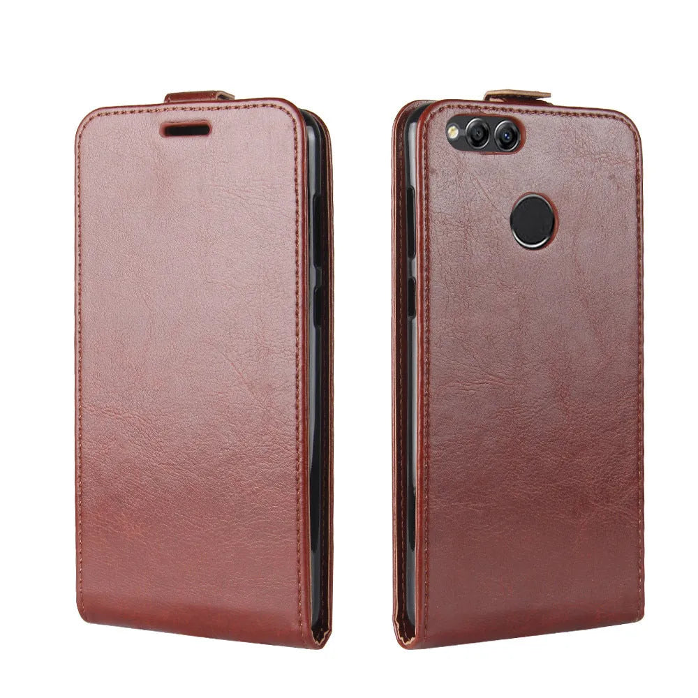 Honor 7X leather wallet phone case with card slots showing crazy horse pattern