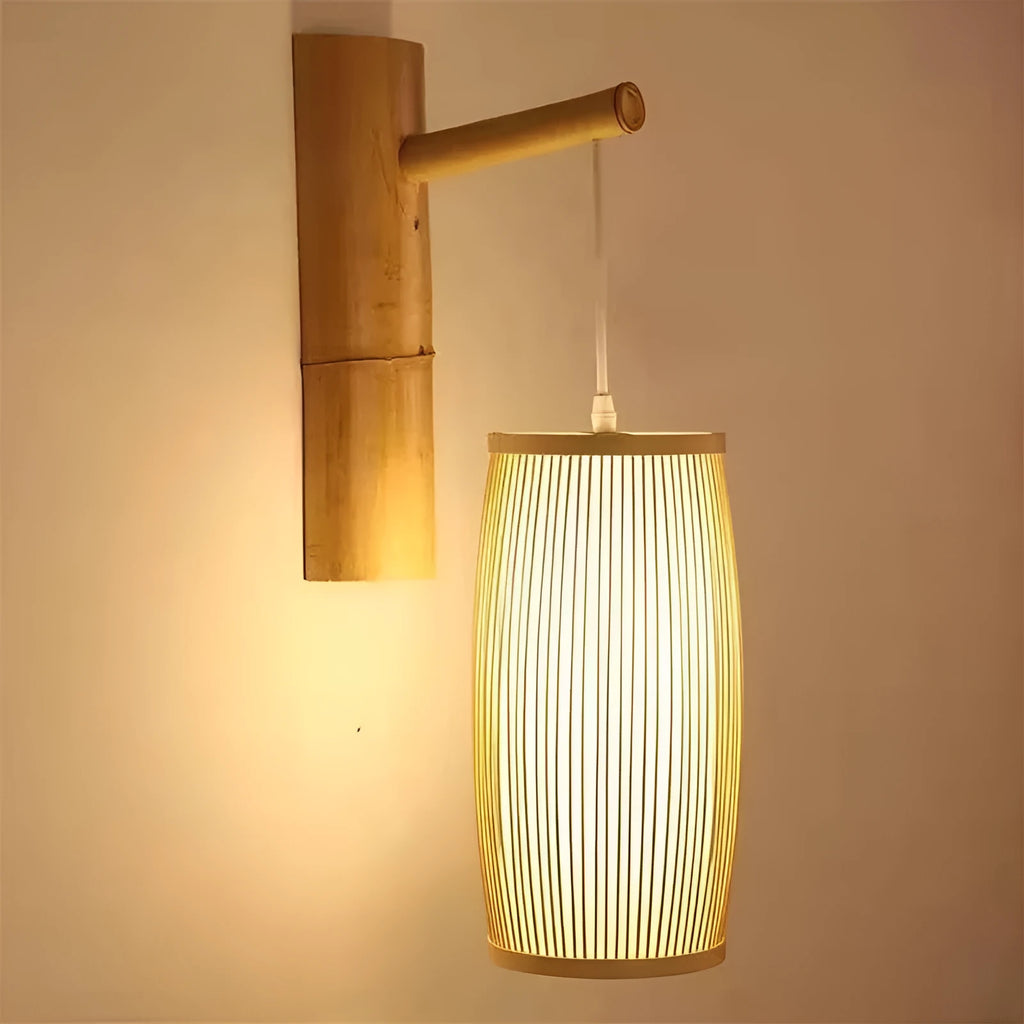 Natural bamboo plait decoration lamp with compact 15cm diameter and 35cm height.