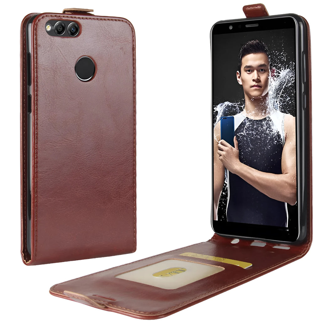 Honor 7X leather wallet phone case with card slots showing crazy horse pattern