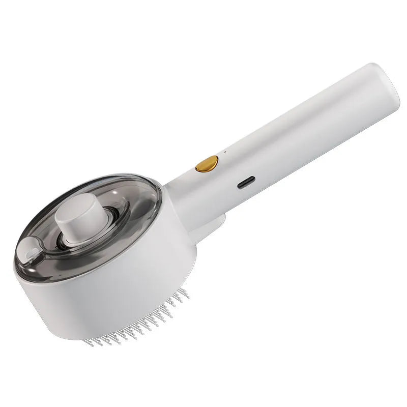 Ceramic white pet grooming brush with UV sterilisation light and spray function for dogs and cats