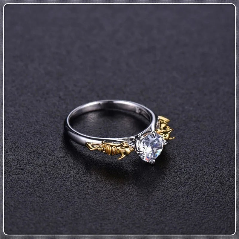 Black gold crystal crown ring on copper base with multiple size options for cosplay