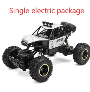 Black and silver 2.4G wireless remote control off-road cars in 28cm and 37cm sizes on rough terrain