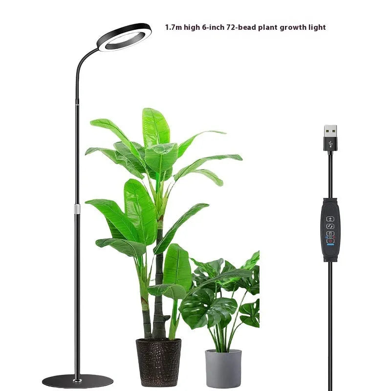 6-inch diameter angel ring LED plant grow light on a tall retractable floor stand