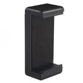 Black single phone holder with rotating clamp on a desk, measuring 10mm by 4mm by 3.5mm