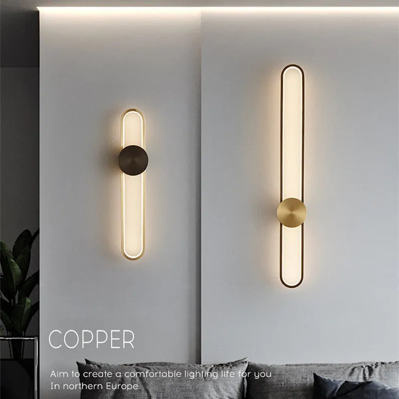 Modern round wall lamp with iron shade in black or gold finish, 60cm diameter
