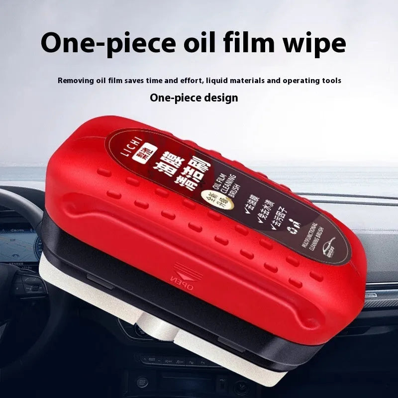 Red automotive oil film cleaning brush with 120ml cleaning solution for car windshield and glass