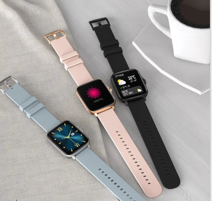 Smart sports watch with 1.7-inch colour touchscreen showing heart rate display on wrist