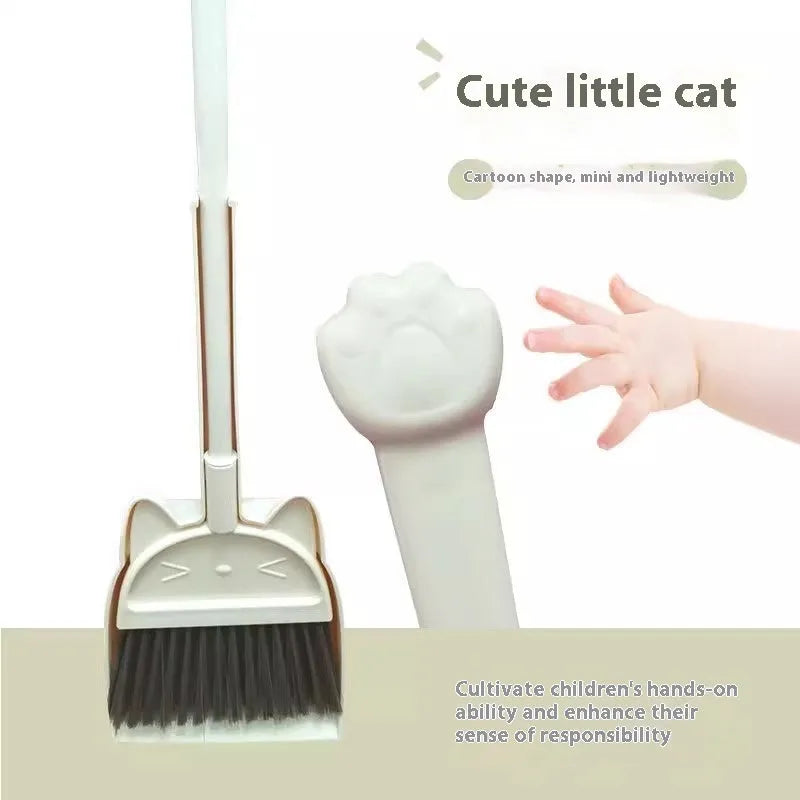 Purple, green, or beige plastic broom and dustpan set with non-stick rotating head and brush holder