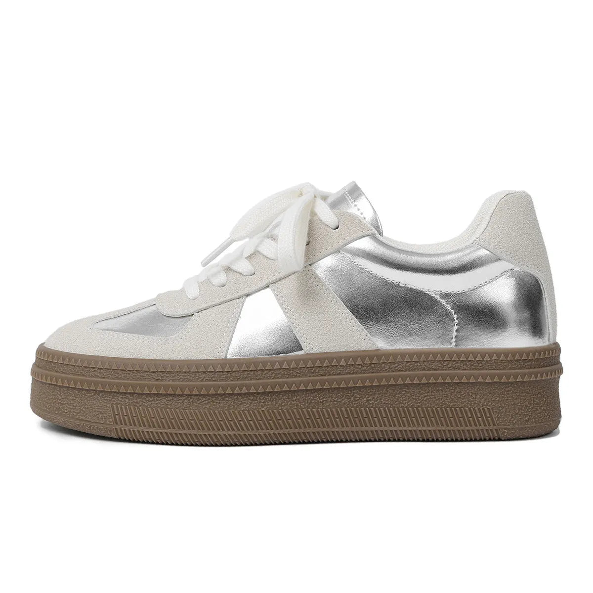 Retro round toe casual board shoes with cross straps in milky white colour